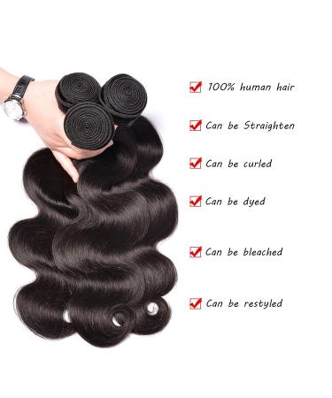 20 22 24 Inch Body Wave Human Hair Bundles - 12A Grade Brazilian Virgin Human Hair Extensions for Women - Unprocessed 3 Bundle Set - Buy Online on GoSupps.com