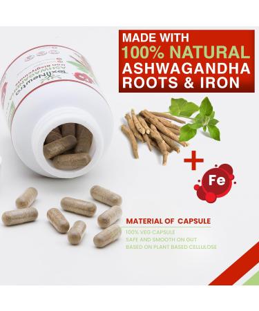 Ashwagandha with Iron Bisglycinate - 300mg & Bioavailable Iron 10mg - 60 Capsules Iron Bisglycinate (Unflavored) 60 Count (Pack of 1) - Buy Online on GoSupps.com