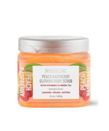 Peach Raspberry Glowing Body Scrub 21 oz Hydrating and Exfoliating Salt Scrub with Peach Raspberry Oil Vitamin C and Green Tea Nourish and Soften Skin Cruelty Free