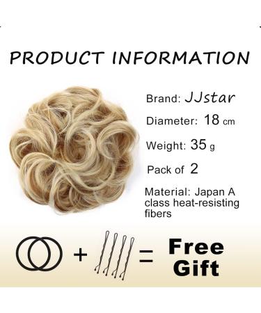 JJstar 2PCS Curly Messy Bun Donut Hair Piece Set | High Heat Resistant Synthetic Fiber Scrunchies for Women | Dark Blonde/ Beach Blonde - Buy Online on GoSupps.com