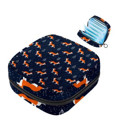 Women's binding bags cute orange-colored fox as a Christmas tree pattern ladies tampon storage pocket zip pockets menstrual tied bags multi07
