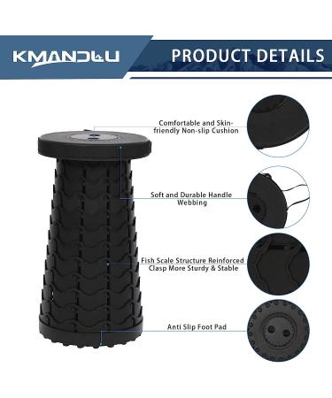 KMANDLU Upgraded Folding Camping Stool with Seat Cushion - Lightweight & Portable Telescoping Stool for Camping, Fishing, Hiking, Travel - Adjustable Plastic Stool - Max Load 405 lbs - Black - Buy Online on GoSupps.com