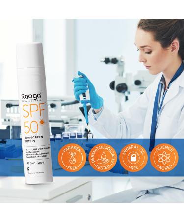 Raaga Sunscreen Lotion SPF 50 Broad Spectrum UVA and UVB Lightweight Non Greasy Water Resistant 1.86 Fl Oz 55ml - Buy Online on GoSupps.com