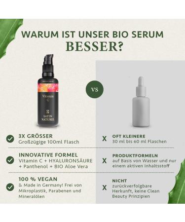 Vitamin C Serum 100ml - Hyaluron & Bio Aloe Vera - Vegan Facial Care for Women - Dark Circle & Pigment Spot Remover | Satin Nature - Buy Online on GoSupps.com