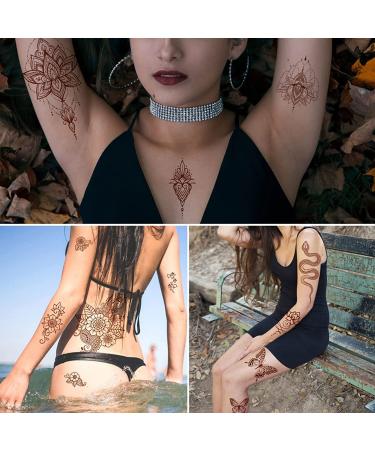 Brown Henna Temporary Tattoo Stickers - 80+ Exquisite Lace Flower Mandala Elephant Patterns - Waterproof Fake Tattoos for Women - 6Pcs Set - Buy Online on GoSupps.com