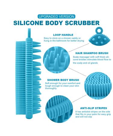 Rampula 2-in-1 Silicone Body Brush - Versatile Bathing & Shampoo Brush for All Skin Types Gentle Foaming & Head Massage Easy to Clean - Sky Blue - Buy Online on GoSupps.com