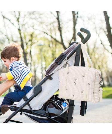 DJOWYH Cotton Embroidered Diaper Bag | Lightweight Portable Baby Carrier Bag with Stroller Hook | Stylish Mom Bag in Olive - Buy Online on GoSupps.com