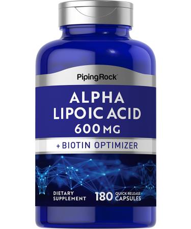 Piping Rock Alpha Lipoic Acid 600 mg | 180 Capsules | with Biotin Optimizer | Non-GMO Gluten Free Supplement
