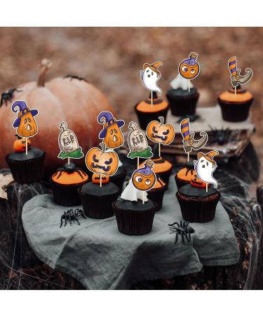 Jessgoss Halloween Cupcake Toppers Happy Birthday Cupcake Picks Pre-assembled Halloween Party Decor for Baby Shower Horror Party Gender Reveal 24pcs - Buy Online on GoSupps.com