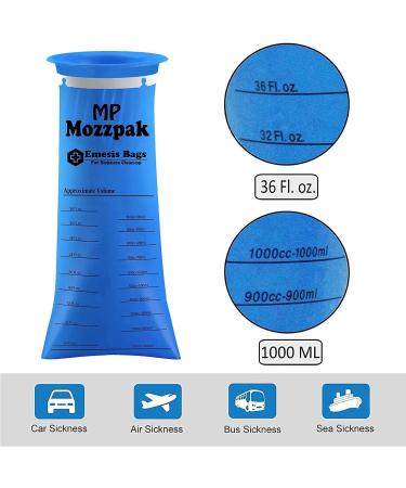 100 Pack Disposable Vomit Bags, 1000ml Leak Resistant Emesis Bags for Travel, Motion Sickness, Car & Aircraft - Medical Grade Portable Barf Bags - 100 Count - Buy Online on GoSupps.com