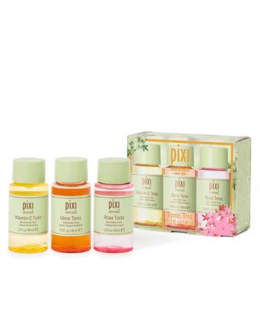 Pixi Beauty Tonic Trio | Holiday Edition Gift Set with 3 Pixi Favorite Tonics | Glow Tonic, Vitamin- C Tonic, Rose Tonic | Calming, Hydrating, Gentle Exfoliating and Smoothing 1 Count (Pack of 3)