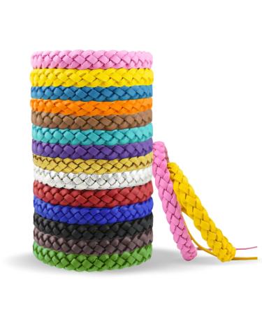 16 Pcs Mosquito Repellent Bracelet Adjustable Braided Leather Bracelet Deet-Free Waterproof Insect Repellent Bands Natural Mosquito Repellent Bracelets for Adults and Kids 3+ 1 Week Protection Solid Color-16