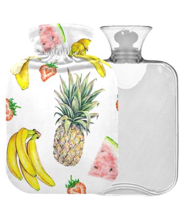 Naanle banana strawberry pineapple water bottle with reference transparent hot water bottle 2l large hot hot water bottle for bed hand feet warmer pain relief heat and cold therapy