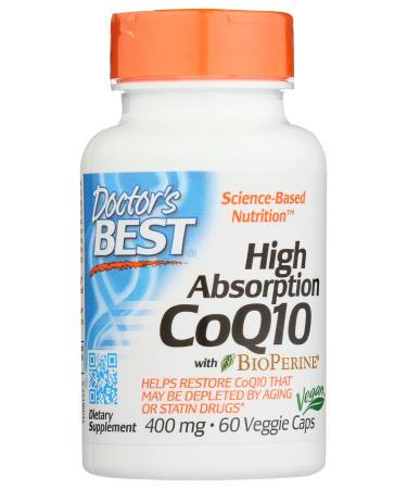 Doctors Best High Absorption CoQ10 with BioPerine 400 MG Non-GMO Vegan 60 Veggie Capsule (Pack of 1)