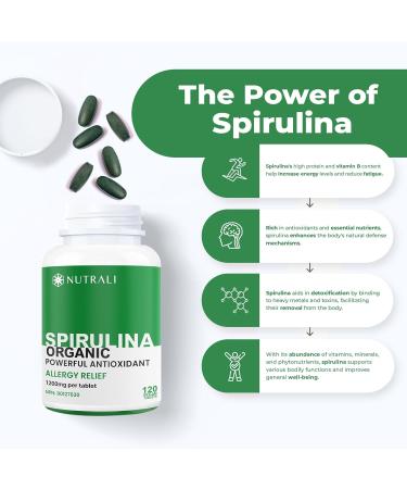 NEW 1200mg MAXIMUM POTENCY Organic Spirulina powder per tablet Powerful Antioxidant Allergy Relief Improved Energy and Vitality Blue-Green Algae Superfoods. High in Iron Non-GMO Gluten Free. 120 Vegan Tablets. 120 count (Pack of 1) - Buy Online on GoSupps.com