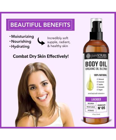 pureSCRUBS Ultra Moisturizing Lavender Body Oil Spray - Organic Blend for Dry Skin, Massage & Cuticles - Enriched with Vitamin E - 4oz - Buy Online on GoSupps.com