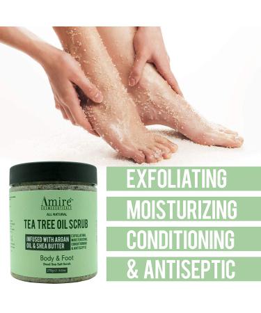 Amire Tea Tree Oil Exfoliating Body & Foot Scrub - Dead Sea Salt Acne & Dandruff Relief Moisturizing Argan Oil & Shea Butter - International Shipping - Buy Online on GoSupps.com