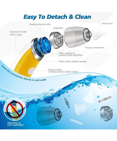 Ear Vacuum Wax Remover - 5 Levels Strong Suction - USB Rechargeable - Electric Ear Wax Removal Kit for Adults and Kids (Yellow) - Buy Online on GoSupps.com