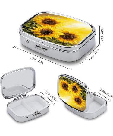Yellow Sunflowers Pill Box | 2 Compartment Decorative Metal Pill Organizer | Portable Medicine Case for Pocket & Purse - Buy Online on GoSupps.com