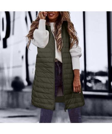 oelaio Women's Long Hooded Down Vests Overcoat Winter Warm Windproof Single Breasted Insulated Puffy Coats with Pockets Army Green X-Large - Buy Online on GoSupps.com