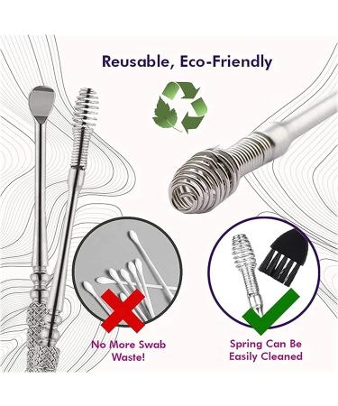 Spiral Ear Wax Pick Spoon Set with Storage Box and Cleaning Brush - Stainless Steel Ear Wax Removal Tool Kit for Adults (2PCS) - Silver - Buy Online on GoSupps.com