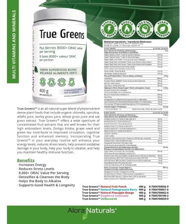 True Greens Superfood Powder | Greens & Berries Superfood Blend Powder | Fruit & Vegetable Replacement for Antioxidants Phytonutrients & Essential Nutrients | 30 Servings (Unflavoured) Natural 400 g (Pack of 1) - Buy Online on GoSupps.com