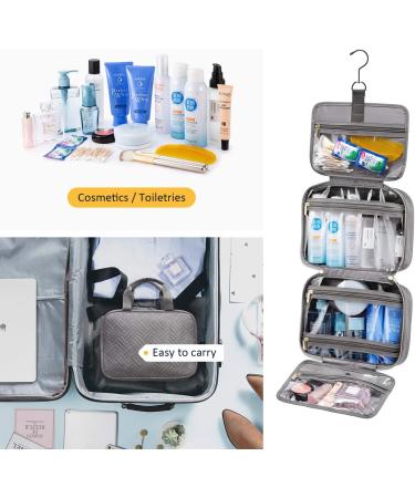 LOVEVOOK Waterproof Travel Toiletry Bag for Women | Large Makeup Organizer with Hook | Clear Cosmetic Bag for Full Sized Containers | Grey - Buy Online on GoSupps.com