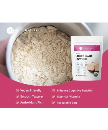 Organic Kate Naturals Lion's Mane Powder - Immune Support for Clarity & Focus | 28 Servings, Gluten-Free, 2oz Resealable Bag - Buy Online on GoSupps.com