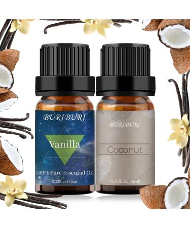 BURIBURI Vanilla Essential Oil Coconut Essential Oil Set 100% Pure Natural for Vanilla Oil For Diffusers Masage Candle Making Soap Making 2 Pack 10ML Vanilla+Coconut 10 ml (Pack of 2)