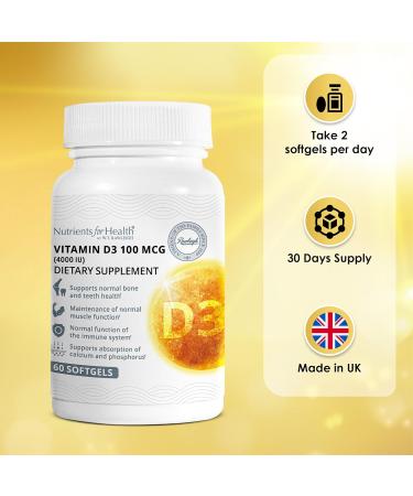 Rawleigh Vitamin D3 50 MCG: 60 Softgels 30 Days Supply. High Strength Cholecalciferol 4000iu (100 g). Immune Healthy Teeth Supports Calcium Absorption Bones & Muscles. Gluten-Free GMO-Free - Buy Online on GoSupps.com