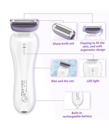 Women's Electric Razor Bikini Trimmer Shaver - Cordless & Waterproof with LED Light (Purple) - Buy Online on GoSupps.com