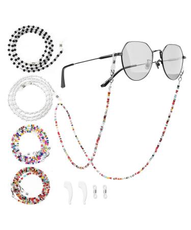 HC 4 pieces eyeglass chains pearls reading glasses pearl chain for reading glasses lanyards with non-slip rubber ring face mask lanyard