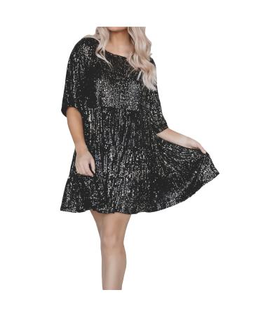 Hanxiulin women dress party dress short Christmas dress leisure cocktail dress leisure dress wedding festive sequin dresses for women black l