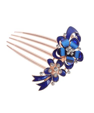 Angoily Crystal Diamond Hair Comb Zapatilla De Mujer Bride Slippers for Wedding Day Hair Comb Clips for Women Hair Combs for Women Blue Hair Slides Miss Prom Zinc Alloy Hairpin