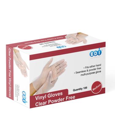 EDI Disposable Vinyl Gloves (Clear) - Powder-Free, Latex-Free 100 Medium