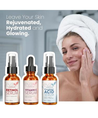 Eva Naturals Anti-Aging Serum Bundle - Vitamin C, Hyaluronic Acid, Retinol - Facial Skin Care Products for Hydration, Wrinkles, and Lines - Buy Online on GoSupps.com