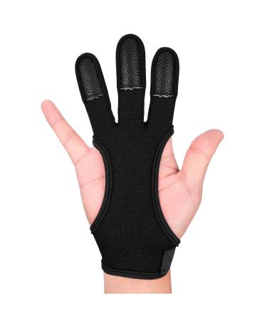 FitsT4 Archery Gloves Leather Padded Three Finger Protector Bow Shooting Hunting Non Slip Glove for Kids Youth Adult Beginner 1-black Medium