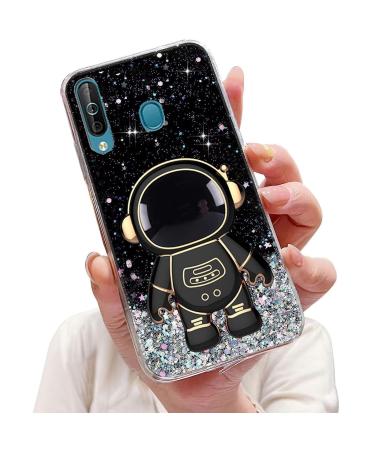 Tivenfezk Nadoli for Samsung Galaxy A40 astronaut Hidden Stand Shell caricature glitter stand soft silicone bling transparent protective cover samsung galaxy a40 black