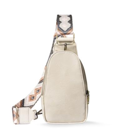 KFXFENQ Sling Bag for Women PU Leather Sling Bag Small Crossbody Sling Backpack Multipurpose Chest Bag for Women Cycling (Beige)