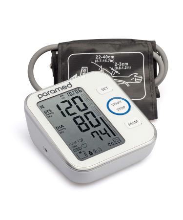 Paramed Blood Pressure Monitor - Bp Machine - Automatic Upper Arm Blood Pressure Cuff 8.7 - 15.7 inches - Large LCD Display, 120 Sets Memory - Device Bag & Batteries Included