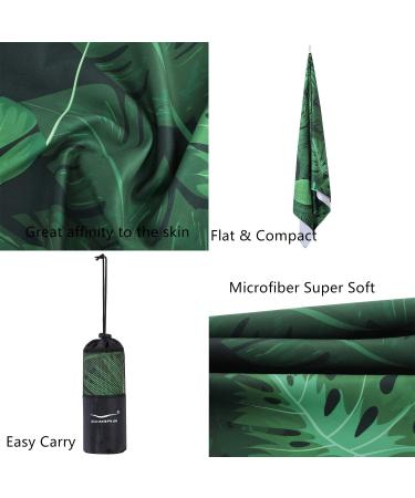 CHARS Microfiber Quick Drying Beach Towel - Large 30 x 60 inches - Green Leaf Design - Super Absorbent & Sand Free - Ideal for Travel, Gym, Camping, Yoga, Outdoor Activities - Includes Carrying Bag - Buy Online on GoSupps.com