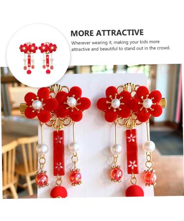 MAGICLULU 2 Pairs Tassel Antique Style Hair Clip Hair Clips Chinese Tassel Hair Clip Kid Hanfu Headwear Archaistic Chain Hair Clip Hanfu Hair Clip Red Girl Synthetic Beads Geisha - Buy Online on GoSupps.com