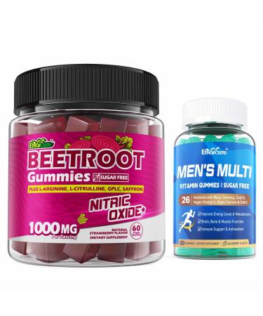 EnvyCure 2PACK Organic Beet Root Gummies with L-Citrulline & L-Arginine + Methylated Multivitamin for Men Gummies
