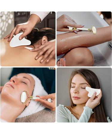 Geeric Gua Sha & Jade Facial Roller Tool - Natural Green & White Jade Massage for Fine Lines & Eye Swelling Relief - Buy Online on GoSupps.com