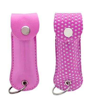 Wholesale Lot Pepper Spray Maximum Strength 1/2 oz Compact Size Police Grade Formula Best Self Defense Tool for Women with Leather Case Pink/PinkBling (2 PC)