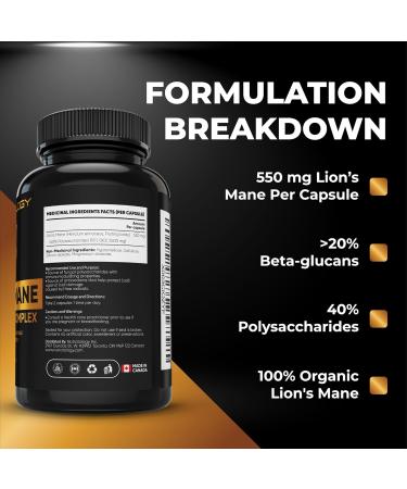 Organic Lion's Mane Mushroom Capsules - Nootropic Mushroom Supplements Formulated With 40% Polysaccharides & 20% Beta-Glucan! Immunomodulating Properties & A Potent Source Of Antioxidants. Supports Memory Cognition & Brain Health - 120 Capsules 120 count  - Buy Online on GoSupps.com