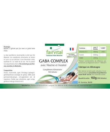 Fairvital | GABA COMPLEX - with 1200mg of Inositol 400mg of Vitamin B3 & 200mg of GABA per daily dose - 50 days - VEGAN - Highly dosed - 100 caps - with niacin and inositol - Buy Online on GoSupps.com