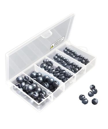 LUSHAZER Fishing Weights Sinkers Kit, 100pcs Round Split Shot Sinker, Fishing Weights Egg Sinkers 5 Sizes, 7/1000 oz, 17/1000 oz, 7/200 oz, 1/20 oz, 7/100 oz, Plastic Box Pack 3.8 x 1.9 x 0.7 inch Single Open