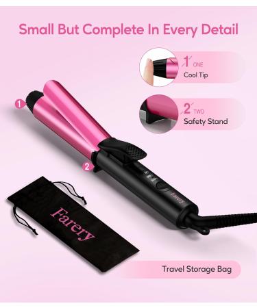 Dual Voltage Travel Ceramic Curling Iron - 1 Inch Mini Size Adjustable Temperature Keratin & Argan Oil - Perfect for Short Hair Includes Storage Bag Hot Pink - Buy Online on GoSupps.com