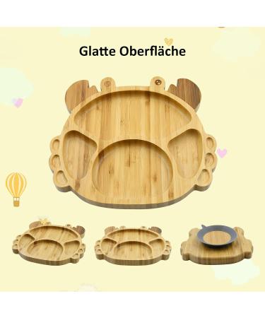Bamboo Baby Plate with Suction Cup | Cartoon Toddler Plate Set - Ideal for Kids | Eco-Friendly Bamboo + Silicone Spoon & Fork | 20x18x3.5cm - Buy Online on GoSupps.com